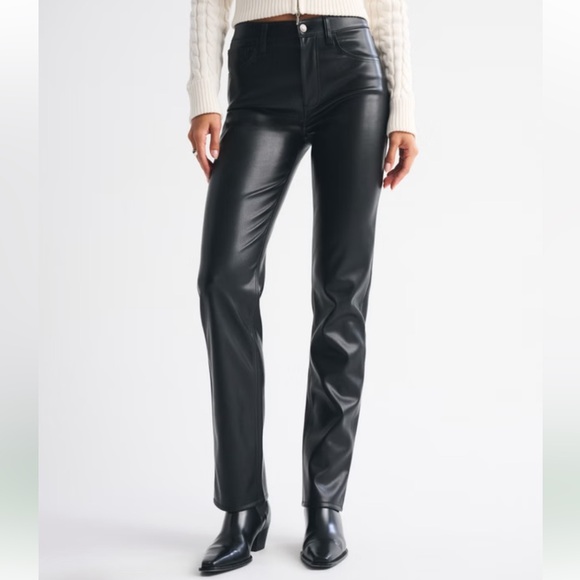 Abercrombie & Fitch Pants - Abercrombie & Fitch Black Vegan Leather High Rise 90s Straight Pant 32/14